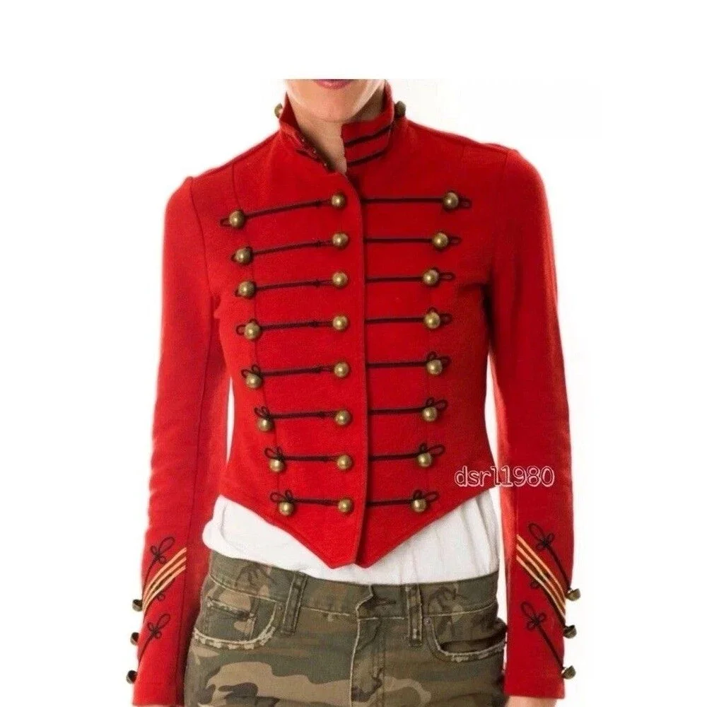 VTG Denim Supply Ralph Lauren Military Army Cropped Slim Band Jacket Size M Red - Picture 2 of 10